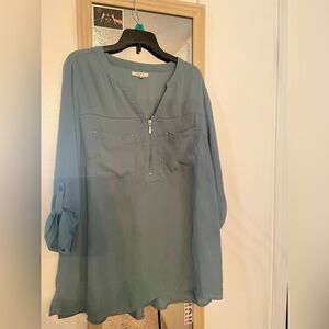 Maurices Blue Green 3/4 Sleeve Relaxed Blouse